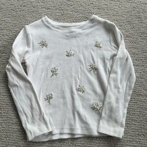 Zara Kids White Beaded Floral Long Sleeve Top Size 6-7